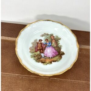 Vintage Goudeville Limoges France 4" Porcelain Dish Gold‎ Trim Courting Couple
